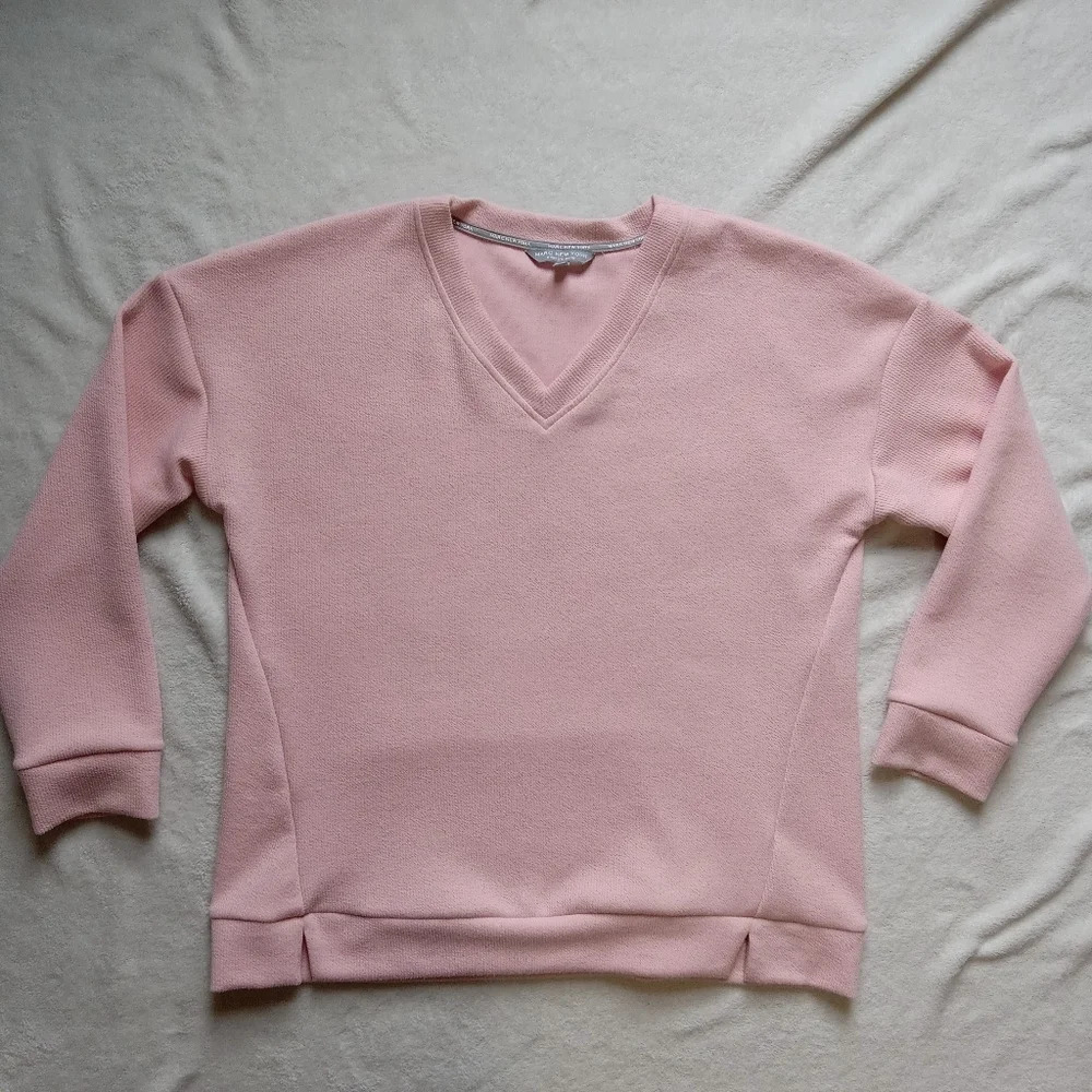 Marc NY by Andrew Marc Pink Longsleeve Ribbed V-neck Pullover Sweater size XXL - Picture 2 of 8